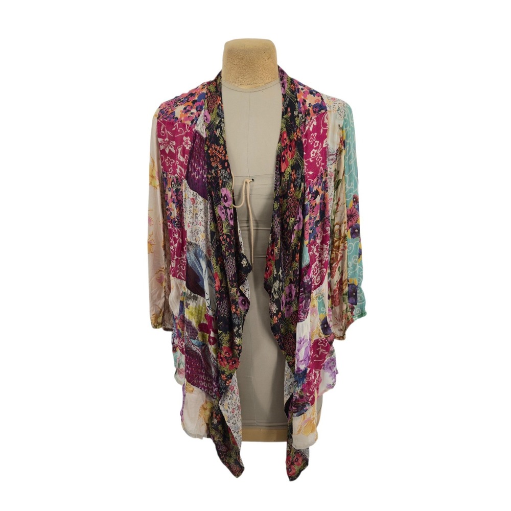 Young Threads Cardigan XL Patchwork Floral Pockets Open Boho Kimono Festival